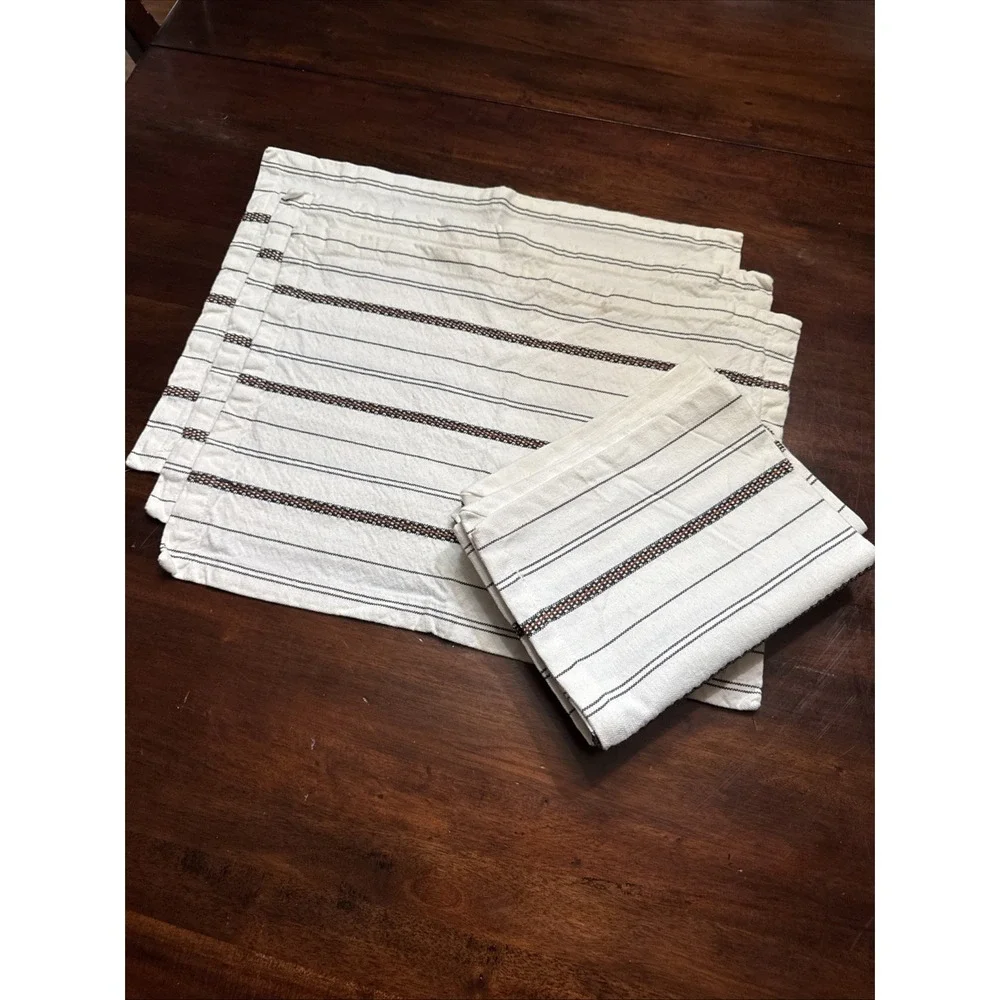 Hearth & Hand Magnolia Placemats Set 6 Fabric Cream Striped Fall Farmhouse Table